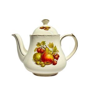 Vintage Sadler England Teapot with Fruit Design, Gold Trim, Crazing & Lid Damage